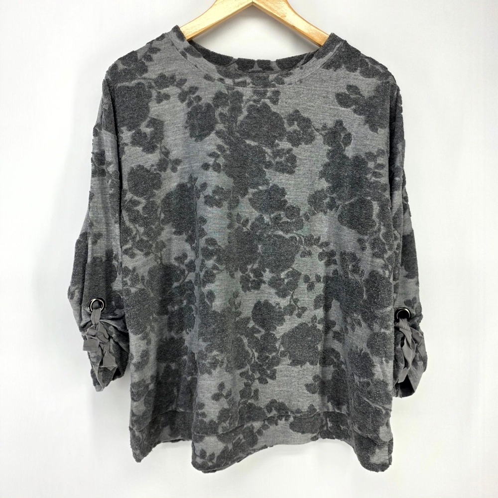 Simply Vera Vera Wang Top Women XL Gray Floral Burnout Grommet Tie Sleeve 7704